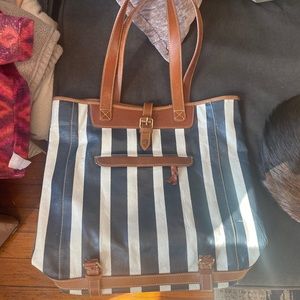 Large HOLDING HORSES Anthropology Pinstriped Tote